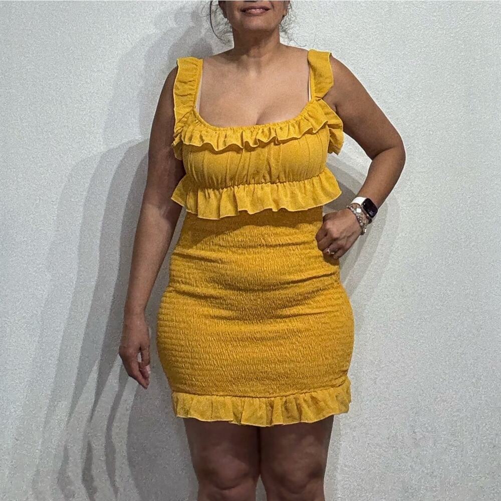 Shein Mustard Yellow Bodycon Mini Dress Sz L NWT